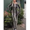 image:imageCHARTOU Womens Y2K Vertical Striped Flare Long Sleeve Dress Bodycon Crew Neck Cotton Pencil Maxi Dresses