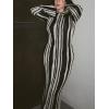 image:imageCHARTOU Womens Y2K Vertical Striped Flare Long Sleeve Dress Bodycon Crew Neck Cotton Pencil Maxi Dresses