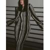 image:imageCHARTOU Womens Y2K Vertical Striped Flare Long Sleeve Dress Bodycon Crew Neck Cotton Pencil Maxi Dresses