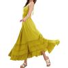 image:imageCHARTOU Boho Halter Maxi Dress for Women Smocked Backless Summer Dress Beach Long Flowy Dress Ruffle SundressYellow