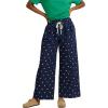 image:imageCHARTOU Cotton Linen Polka Dot Pants Summer Wide Leg Elastic Casual Cropped Palazzo Pj Pants with PocketsNavy