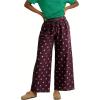 image:imageCHARTOU Cotton Linen Polka Dot Pants Summer Wide Leg Elastic Casual Cropped Palazzo Pj Pants with PocketsPurple
