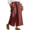 image:imageCHARTOU Cropped Cotton Linen Pants Women Floral Wide Leg Palazzo Pants Elastic Waist Beach TrousersBrown