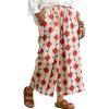 image:imageCHARTOU Cropped Cotton Linen Pants Women Floral Wide Leg Palazzo Pants Elastic Waist Beach TrousersLinen