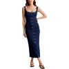 image:imageCHARTOU Denim Dress for Women Sleeveless Button Down Bodycon Long Jean DressDark Blue