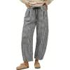 image:imageCHARTOU Plaid Barrel Pants for Women Summer Drawstring Cotton Linen Wide Leg Beach Travel Vacation PantsBlack