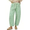 image:imageCHARTOU Plaid Barrel Pants for Women Summer Drawstring Cotton Linen Wide Leg Beach Travel Vacation PantsGreen