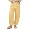 image:imageCHARTOU Plaid Barrel Pants for Women Summer Drawstring Cotton Linen Wide Leg Beach Travel Vacation PantsYellow