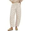 image:imageCHARTOU Polka Dot Wide Leg Barrel Pants for Women Baggy Palazzo Pant Drawstring High Waist Cotton Linen Lounge PantsBeige