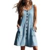 image:imageCHARTOU Women Button Front Overall Denim Dress Summer Sleeveless Y2k Jean Romper Dress with PocketsBlue