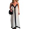 image:imageCHARTOU Women Casual Spaghetti Strap Contrast Color Handkerchief Hem Vacation Flowy Maxi DressBeige