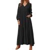 image:imageCHARTOU Women Cotton Linen Long Sleeve Maxi Dress Pockets Button Up Ruffle A Line Long Dress Flowy Swing DressBlack