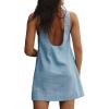 image:imageCHARTOU Women Cotton Linen Shift Dress Sleeveless Tank Mini Dress Open Back Summer Dress Beach Short Tunic DressLight Blue