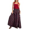 image:imageCHARTOU Women Cute Plaid Overall Dress Bib Tiered Checkered Adjustable Strap Maxi Long Dress with Lace TrimRed