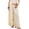 image:imageCHARTOU Women Eyelet Wide Leg Pants Summer Embroidery Culottes Elastic Waist Palazzo Pants with PocketsBeige