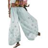 image:imageCHARTOU Women Eyelet Wide Leg Pants Summer Embroidery Culottes Elastic Waist Palazzo Pants with PocketsLight Blue