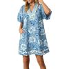 image:imageCHARTOU Women Floral Loose Tunic Dress Short Puff Sleeve RIC Rac Beach Vacation Mini Dress Summer OutfitsBlue
