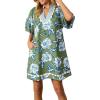 image:imageCHARTOU Women Floral Loose Tunic Dress Short Puff Sleeve RIC Rac Beach Vacation Mini Dress Summer OutfitsGreen