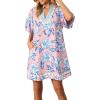 image:imageCHARTOU Women Floral Loose Tunic Dress Short Puff Sleeve RIC Rac Beach Vacation Mini Dress Summer OutfitsPink