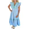 image:imageCHARTOU Women Flutter Sleeve Ruffle Tiered Midi Dress Summer RIC Rac Empire Waist Flowy Beach Long DressBlue