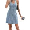 image:imageCHARTOU Women Halter Backless Bodycon Denim Dress Sleeveless Button Down Jean Mini DressBlue