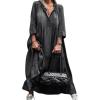 image:imageCHARTOU Women Long Denim Dress Summer Jean Dress Sundress Casual Flowy Ruffle Maxi Dress with SleevesBlack