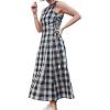 image:imageCHARTOU Women Plaid Long Dress Summer Elegant Lace Up Side Ruche Color Block Gingham Flowy DressBlack