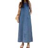 image:imageCHARTOU Women Sleeveless Denim Maxi Dress Long Summer Jean Dress Tunic Tank Dress with PocketsBlue