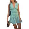 image:imageCHARTOU Women Sleeveless Stripes Printed Mini Tank Dress Summer Smocked Pleated Tie Front Short DressGreen