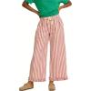 image:imageCHARTOU Women Stripe Wide Leg Pants Drawstring Elastic High Waisted Ruffle Hem Palazzo Pant with PocketsPink