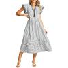 image:imageCHARTOU Women Striped Maxi Dress Summer Vacation V Neck Flutter Sleeve High Waisted A Line Dress with PocketsBlack