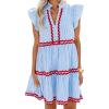 image:imageCHARTOU Women Striped Tiered Midi Dress Summer Flutter Sleeve High Waist A Line Ruffle Vacation Dress with PocketsLight Blue