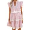 image:imageCHARTOU Women Striped Tiered Midi Dress Summer Flutter Sleeve High Waist A Line Ruffle Vacation Dress with PocketsPink
