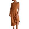 image:imageCHARTOU Women Summer Casual Cotton Linen Dress Sleeveless Loose Tank Sundress Beach Vacation Outfits with BeltCaramel