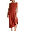 image:imageCHARTOU Women Summer Casual Cotton Linen Dress Sleeveless Loose Tank Sundress Beach Vacation Outfits with BeltRusty Red