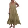 image:imageCHARTOU Women Summer Cotton Linen Dress Tie Shoulder Tiered Ruffle Long Beach Vacation DressGreen