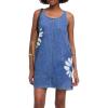 image:imageCHARTOU Women Summer Denim Mini Dress Floral Sleeveless Causal Summer Tank Dress with PocketsDark Blue