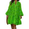 image:imageCHARTOU Women Summer Eyelet Dress Cotton V Neck Embroidery Dress Short Boho Dress Lace Flowy Swing DressGreen
