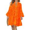 image:imageCHARTOU Women Summer Eyelet Dress Cotton V Neck Embroidery Dress Short Boho Dress Lace Flowy Swing DressOrange