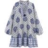 image:imageCHARTOU Women Summer Floral Tie Front Short Dress Lantern 34 Sleeve Frill Boho Flowy Vacation DressBlue