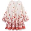 image:imageCHARTOU Women Summer Floral Tie Front Short Dress Lantern 34 Sleeve Frill Boho Flowy Vacation DressRed