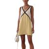 image:imageCHARTOU Women Summer Loose V Neck Sleeveless Contrast Color Short Patchwork Shift Tank DressYellow