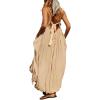 image:imageCHARTOU Women Summer Pleated Bubble Long Dress Loose Adjustable Spaghetti Strap Beach Sundress with Back TieBlack