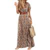 image:imageCHARTOU Women Summer Short Sleeve Boho Maxi Dress Flowy Long Summer Dress Floral V Neck Dress Hippie Beach SundressBrown