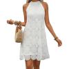 image:imageCHARTOU Women Summer Sleeveless Halter Mini Dress Hollow Out Back Bow Tie Crochet Knit SundressWhite