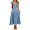 image:imageCHARTOU Women Summer Sleeveless Patchwork Denim Maxi Dress Adjustable Strap Back Zipper Jean DressBlue