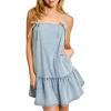 image:imageCHARTOU Womens Adjustable Spaghetti Strap Overall Denim Dress Cropped Tiered Jean Ruffle Bow Tie Tunic DressLight Blue