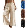 image:imageCHARTOU Womens Baggy Wide Leg Palazzo Pants Elastic High Waist Summer Beach Vacation Cotton Linen TrousersApricot
