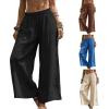 image:imageCHARTOU Womens Baggy Wide Leg Palazzo Pants Elastic High Waist Summer Beach Vacation Cotton Linen TrousersBlack