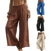 image:imageCHARTOU Womens Baggy Wide Leg Palazzo Pants Elastic High Waist Summer Beach Vacation Cotton Linen TrousersBrown